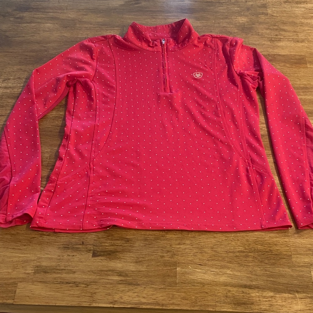 Ariat Hot Pink 1/4 Zip Performance Pullover with Dot Print size X-LARGE